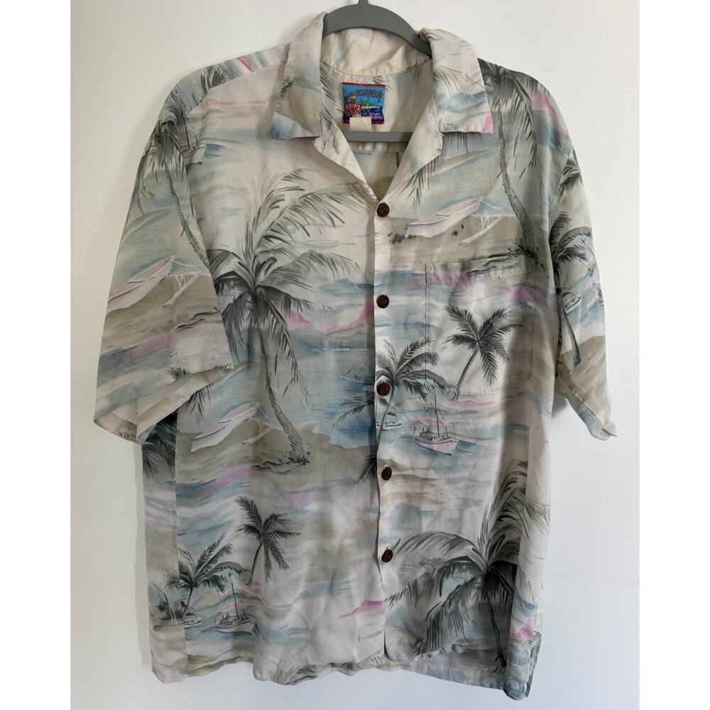Vintage 1996 Joe Kealoha’s Bora Bora Palm Trees Hawaiian Shirt made Hawaii Rayon